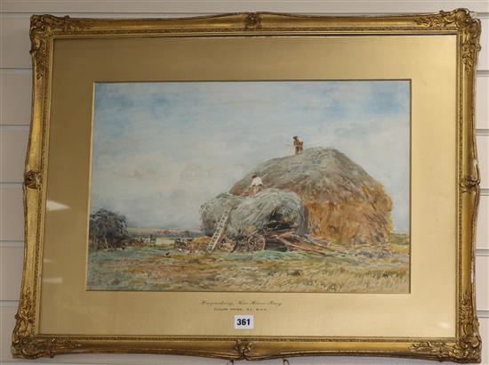 Claude Hayes, watercolour, hay making near Herne Bay, signed, 14 x 21in.